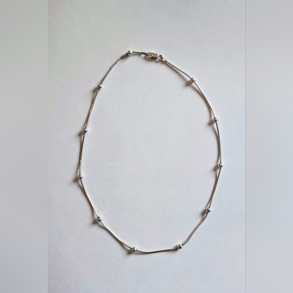 925 Silver Italian Necklace AND/OR Bracelet! 16" Snake Bone Chain w/11 Beads.
